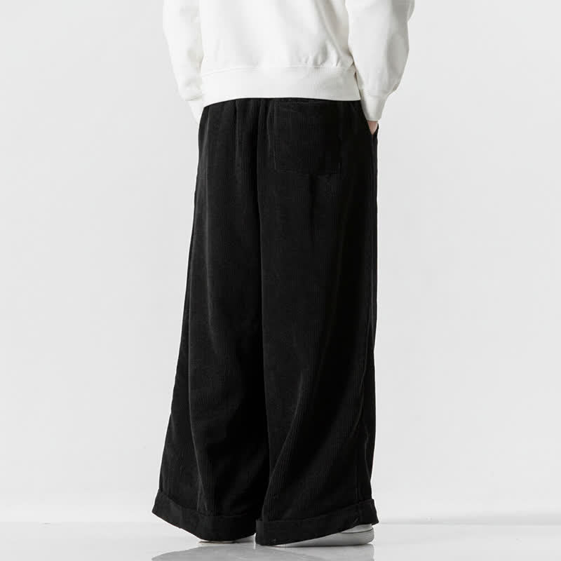 Buddha Stones Pantaloni lunghi da uomo in velluto a coste tinta unita, casual, con coulisse, per autunno/inverno, a gamba larga e con tasca. - image 21