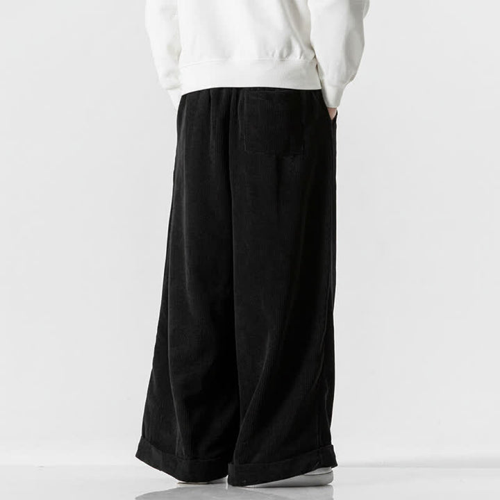 Buddha Stones Pantaloni lunghi da uomo in velluto a coste tinta unita, casual, con coulisse, per autunno/inverno, a gamba larga e con tasca. - image 21