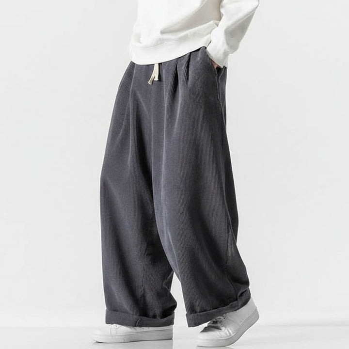 Buddha Stones Pantaloni lunghi da uomo in velluto a coste tinta unita, casual, con coulisse, per autunno/inverno, a gamba larga e con tasca. - image 2