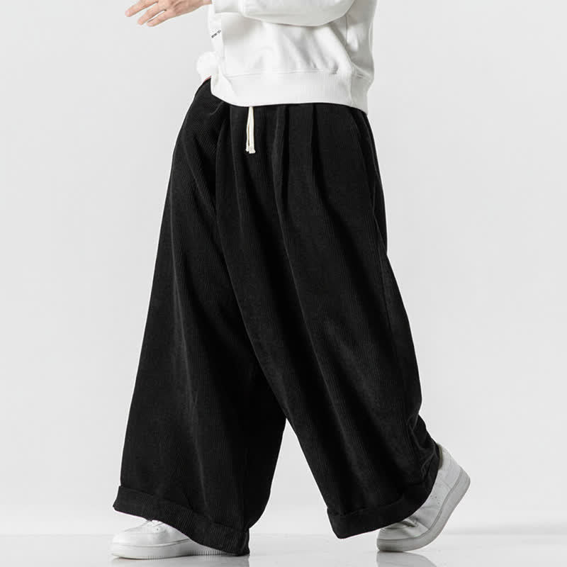 Buddha Stones Pantaloni lunghi da uomo in velluto a coste tinta unita, casual, con coulisse, per autunno/inverno, a gamba larga e con tasca. - image 18