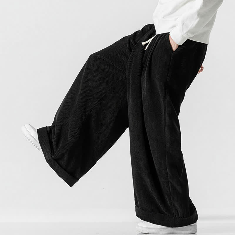 Buddha Stones Pantaloni lunghi da uomo in velluto a coste tinta unita, casual, con coulisse, per autunno/inverno, a gamba larga e con tasca. - image 19