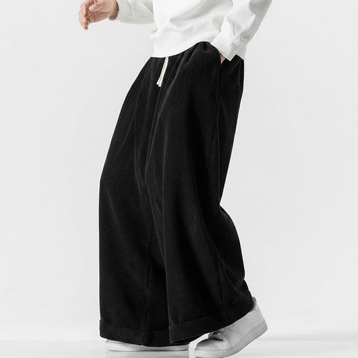 Buddha Stones Pantaloni lunghi da uomo in velluto a coste tinta unita, casual, con coulisse, per autunno/inverno, a gamba larga e con tasca. - image 17