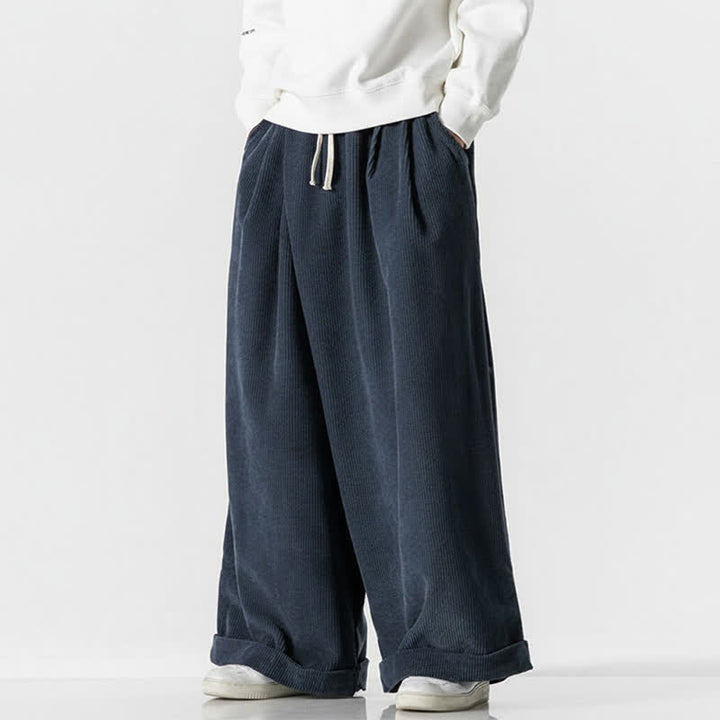 Buddha Stones Pantaloni lunghi da uomo in velluto a coste tinta unita, casual, con coulisse, per autunno/inverno, a gamba larga e con tasca. - image 12