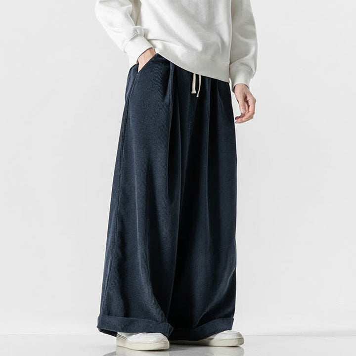 Buddha Stones Pantaloni lunghi da uomo in velluto a coste tinta unita, casual, con coulisse, per autunno/inverno, a gamba larga e con tasca. - Marina - US/UK/AU46, EU56 (5XL) - image 11