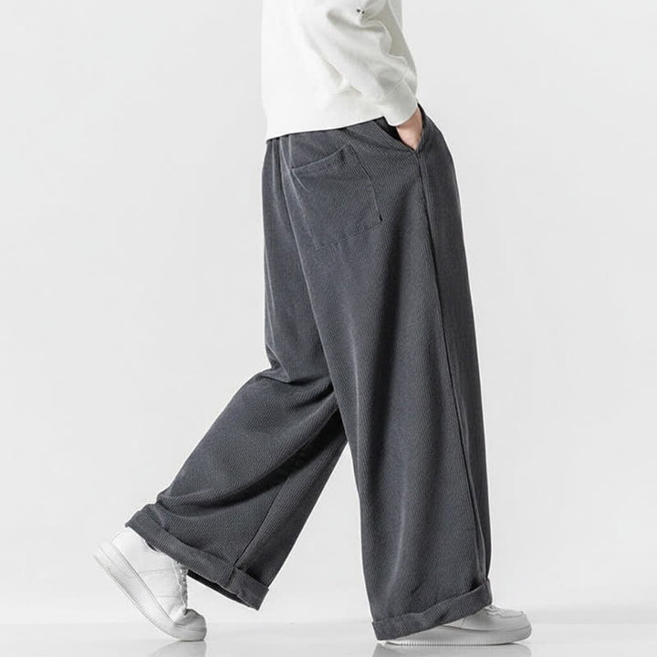 Buddha Stones Pantaloni lunghi da uomo in velluto a coste tinta unita, casual, con coulisse, per autunno/inverno, a gamba larga e con tasca. - image 4