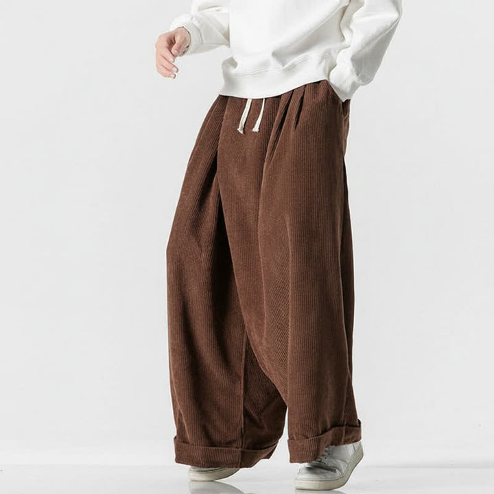 Buddha Stones Pantaloni lunghi da uomo in velluto a coste tinta unita, casual, con coulisse, per autunno/inverno, a gamba larga e con tasca. - image 8