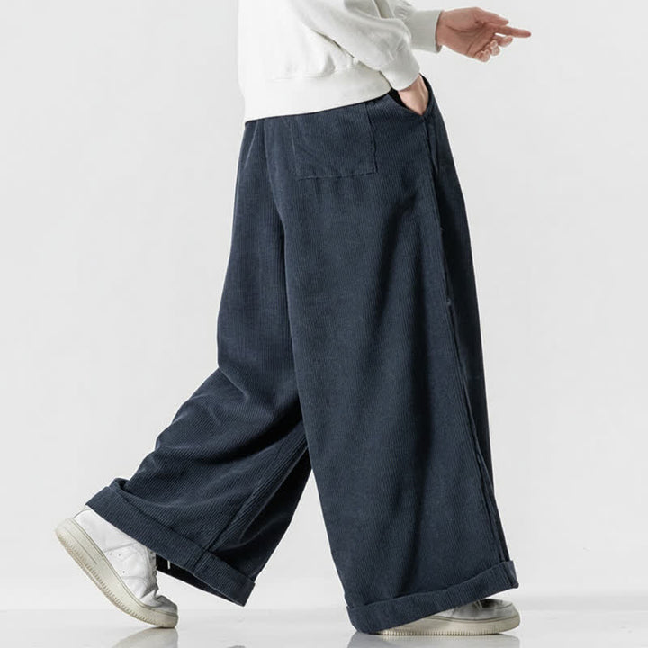 Buddha Stones Pantaloni lunghi da uomo in velluto a coste tinta unita, casual, con coulisse, per autunno/inverno, a gamba larga e con tasca. - image 15