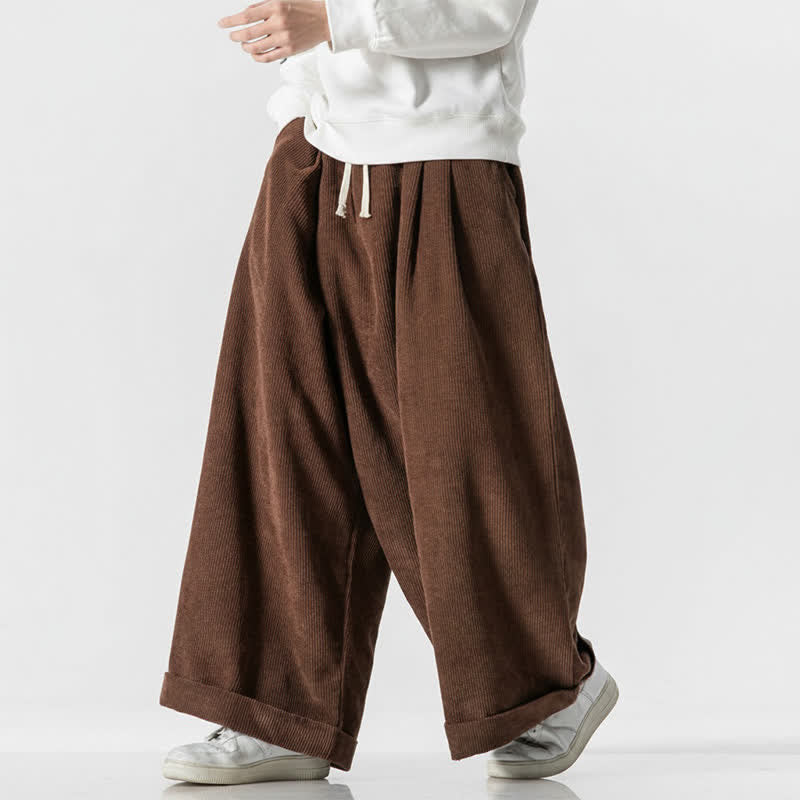 Buddha Stones Pantaloni lunghi da uomo in velluto a coste tinta unita, casual, con coulisse, per autunno/inverno, a gamba larga e con tasca. - image 9