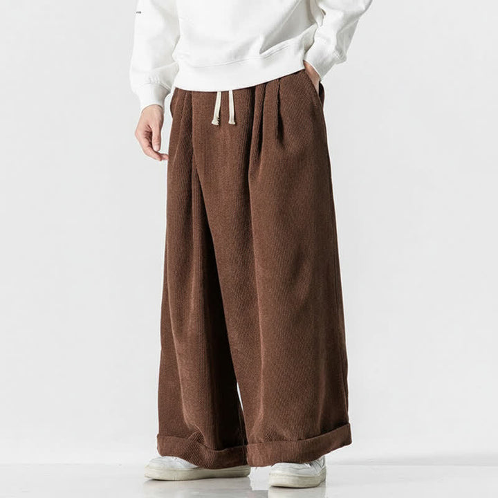 Buddha Stones Pantaloni lunghi da uomo in velluto a coste tinta unita, casual, con coulisse, per autunno/inverno, a gamba larga e con tasca. - image 7