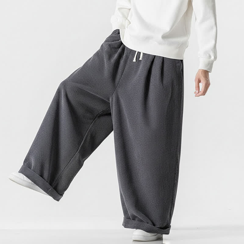 Buddha Stones Pantaloni lunghi da uomo in velluto a coste tinta unita, casual, con coulisse, per autunno/inverno, a gamba larga e con tasca. - image 3