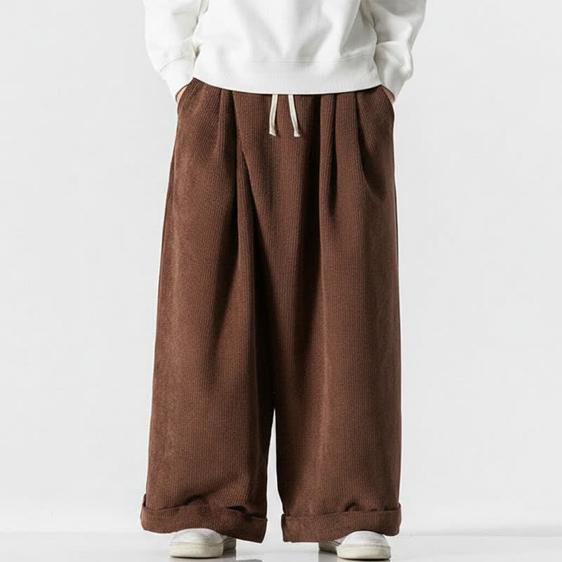 Buddha Stones Pantaloni lunghi da uomo in velluto a coste tinta unita, casual, con coulisse, per autunno/inverno, a gamba larga e con tasca. - Marrone sella - US/UK/AU46, EU56 (5XL) - image 6