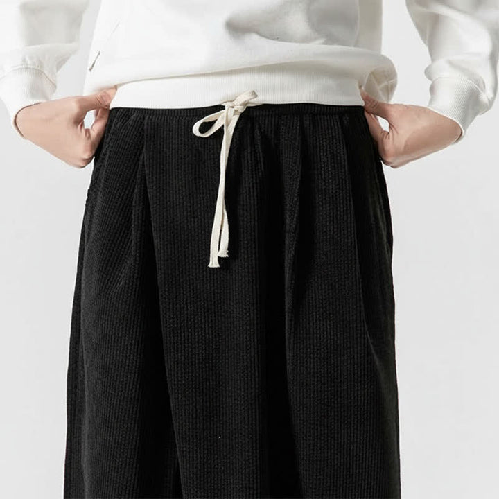 Buddha Stones Pantaloni lunghi da uomo in velluto a coste tinta unita, casual, con coulisse, per autunno/inverno, a gamba larga e con tasca. - image 22