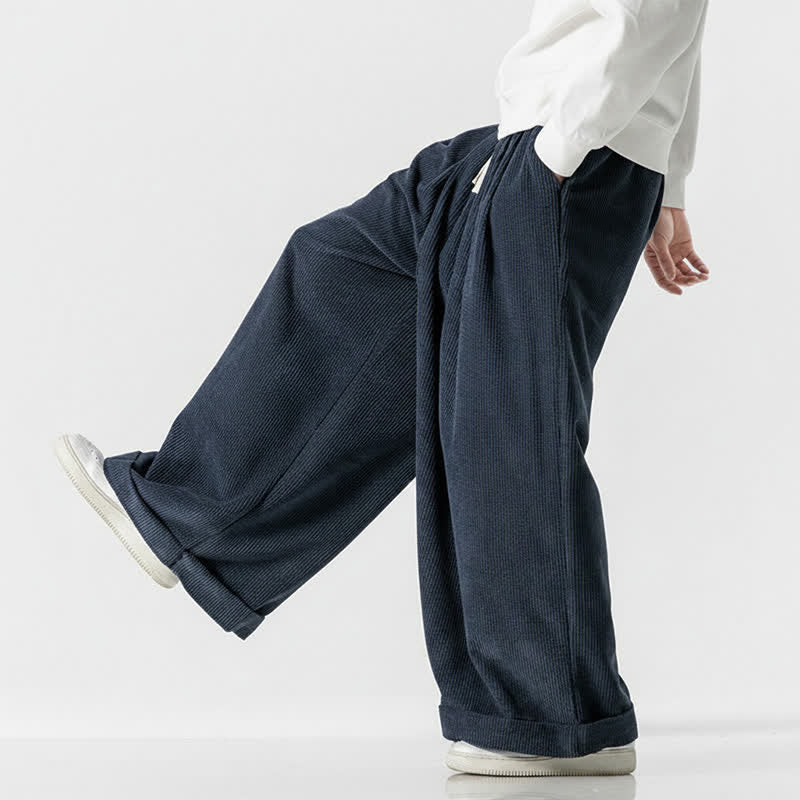 Buddha Stones Pantaloni lunghi da uomo in velluto a coste tinta unita, casual, con coulisse, per autunno/inverno, a gamba larga e con tasca. - image 14
