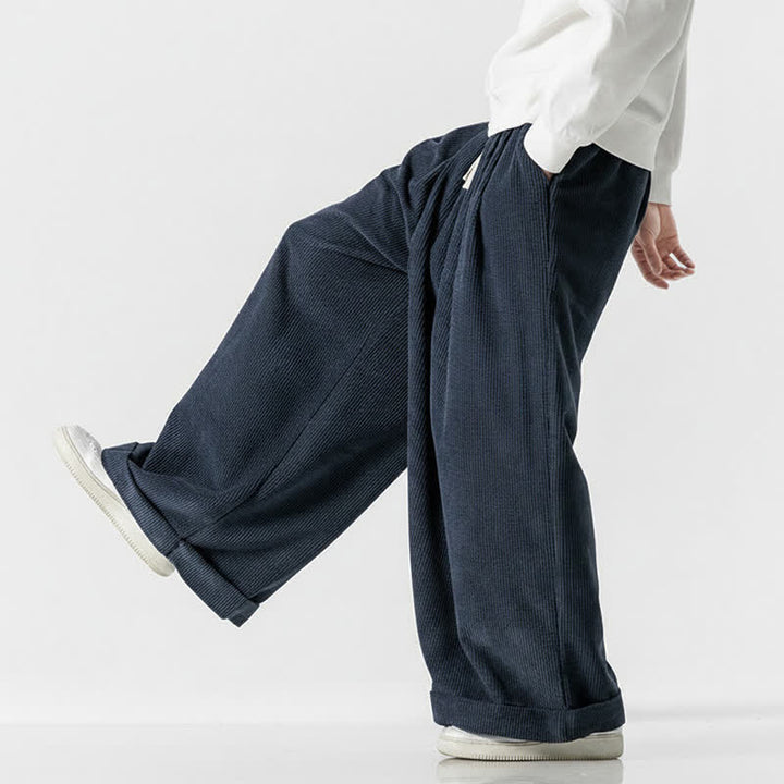Buddha Stones Pantaloni lunghi da uomo in velluto a coste tinta unita, casual, con coulisse, per autunno/inverno, a gamba larga e con tasca. - image 14