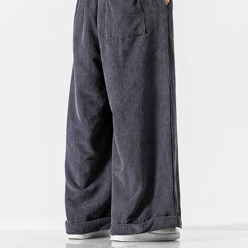 Buddha Stones Pantaloni lunghi da uomo in velluto a coste tinta unita, casual, con coulisse, per autunno/inverno, a gamba larga e con tasca. - image 5