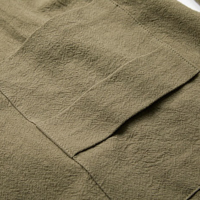 Buddha Stones Kimono da uomo in cotone tinta unita, stile Tang, minimalista, con coulisse, per primavera/autunno, con tasca. - image 9