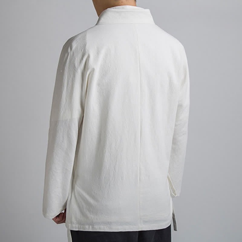 Buddha Stones Kimono da uomo in cotone tinta unita, stile Tang, minimalista, con coulisse, per primavera/autunno, con tasca. - image 15