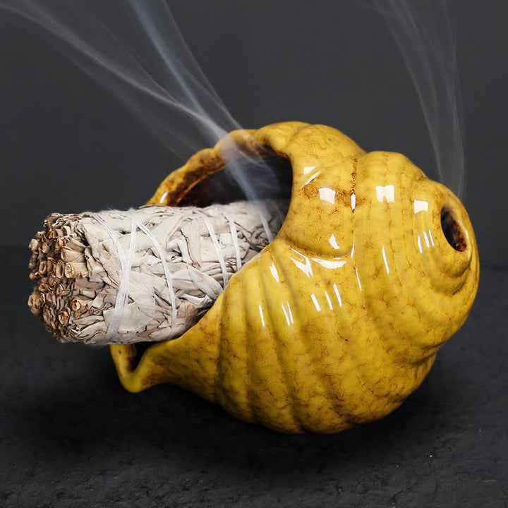 Buddha Stones Bruciatori di incenso in ceramica Shankha, conchiglia purificatrice. - Giallo - image 13