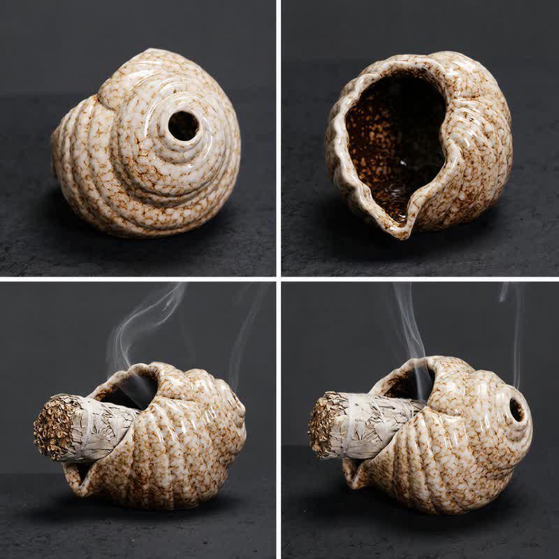 Buddha Stones Bruciatori di incenso in ceramica Shankha, conchiglia purificatrice. - image 12