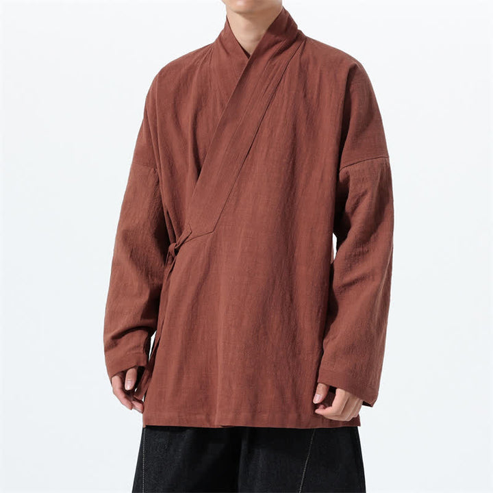 Buddha Stones Kimono da uomo in cotone tinta unita, stile semplice, con coulisse, per autunno/inverno, con tasca. - Siena - US/UK/AU46, EU56 (5XL) - image 27
