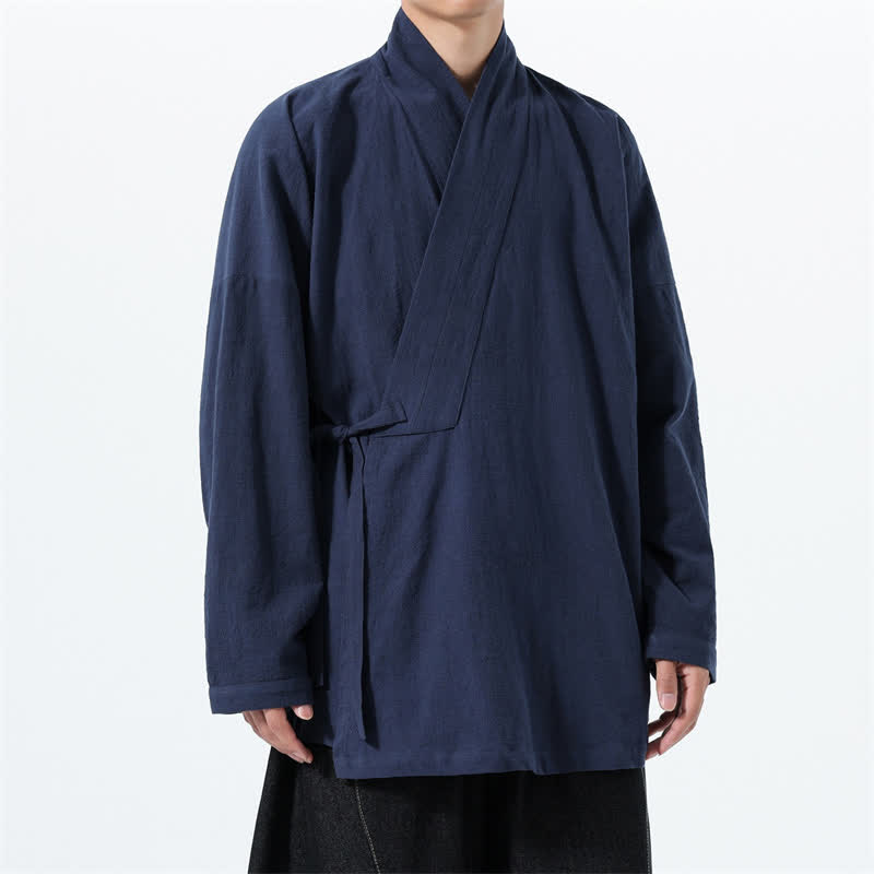 Buddha Stones Kimono da uomo in cotone tinta unita, stile semplice, con coulisse, per autunno/inverno, con tasca. - image 2