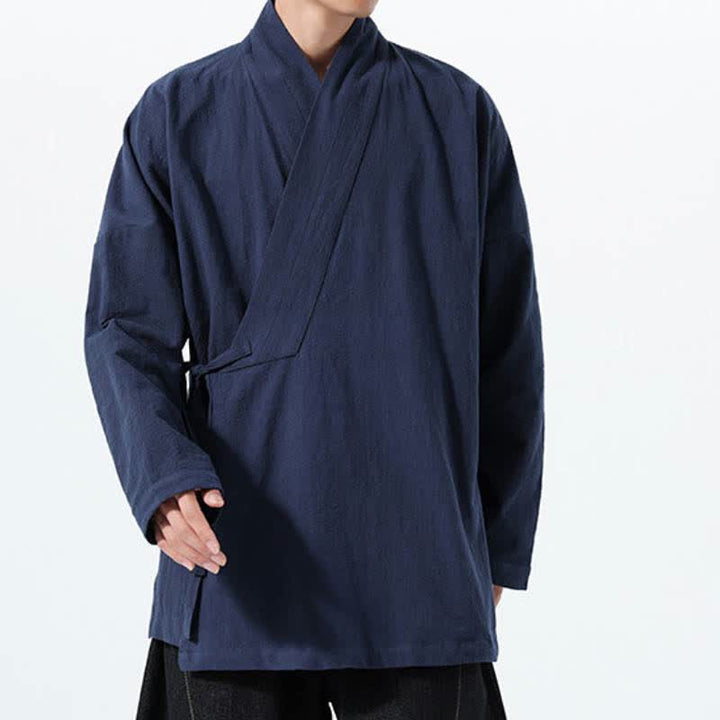 Buddha Stones Kimono da uomo in cotone tinta unita, stile semplice, con coulisse, per autunno/inverno, con tasca. - image 5