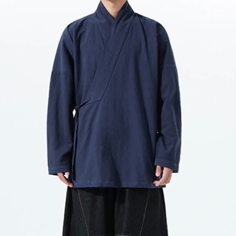 Buddha Stones Kimono da uomo in cotone tinta unita, stile semplice, con coulisse, per autunno/inverno, con tasca. - image 6