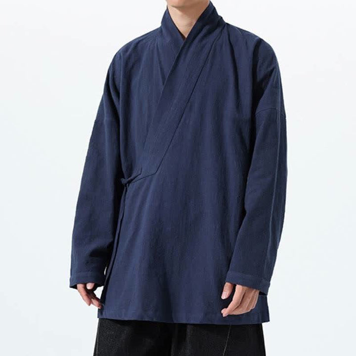 Buddha Stones Kimono da uomo in cotone tinta unita, stile semplice, con coulisse, per autunno/inverno, con tasca. - image 3