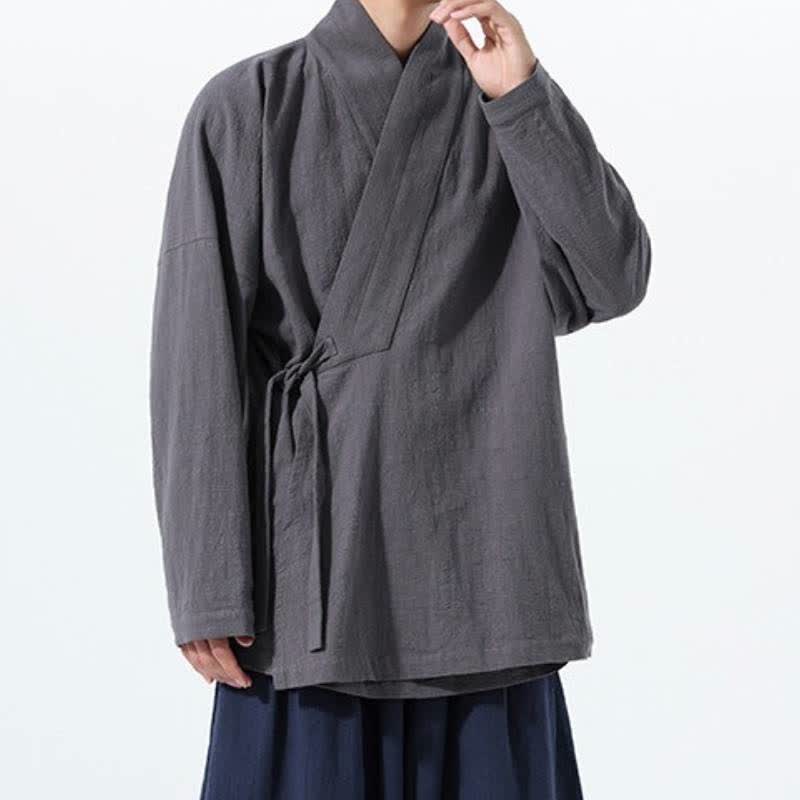 Buddha Stones Kimono da uomo in cotone tinta unita, stile semplice, con coulisse, per autunno/inverno, con tasca. - image 12