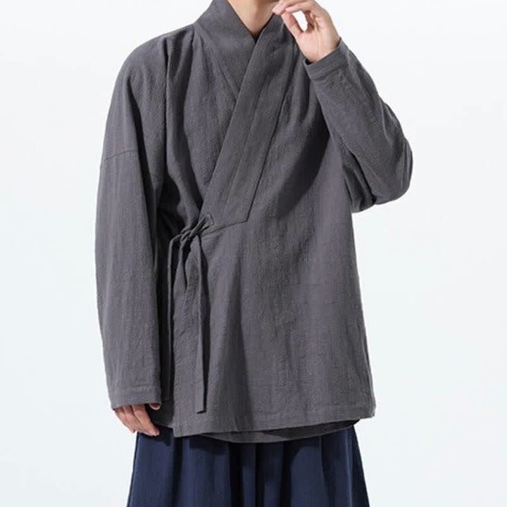 Buddha Stones Kimono da uomo in cotone tinta unita, stile semplice, con coulisse, per autunno/inverno, con tasca. - image 12