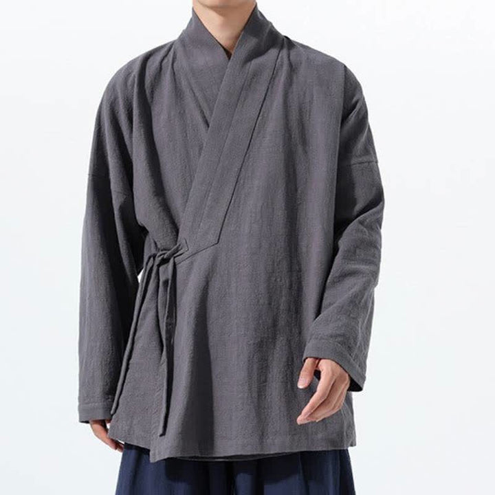 Buddha Stones Kimono da uomo in cotone tinta unita, stile semplice, con coulisse, per autunno/inverno, con tasca. - image 10