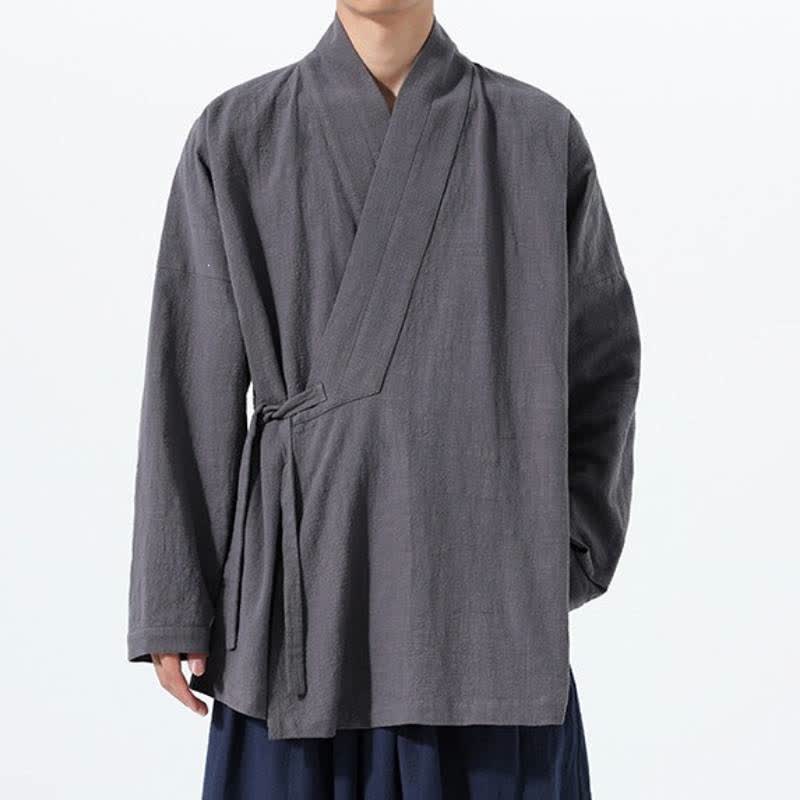 Buddha Stones Kimono da uomo in cotone tinta unita, stile semplice, con coulisse, per autunno/inverno, con tasca. - image 8