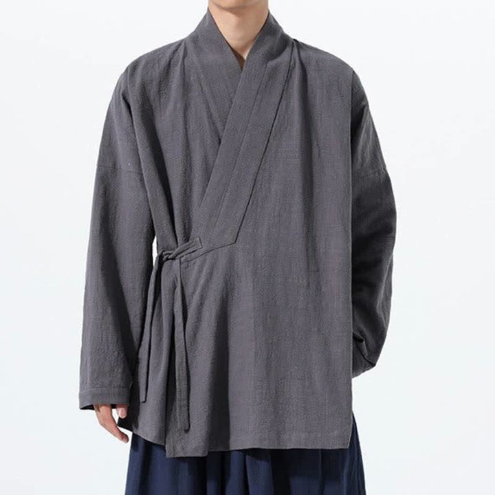 Buddha Stones Kimono da uomo in cotone tinta unita, stile semplice, con coulisse, per autunno/inverno, con tasca. - image 8