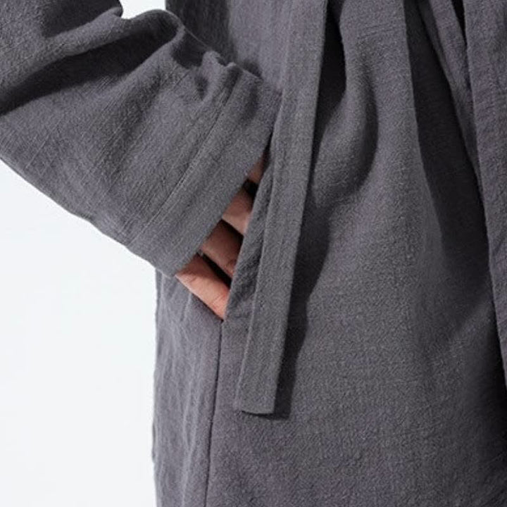 Buddha Stones Kimono da uomo in cotone tinta unita, stile semplice, con coulisse, per autunno/inverno, con tasca. - image 15