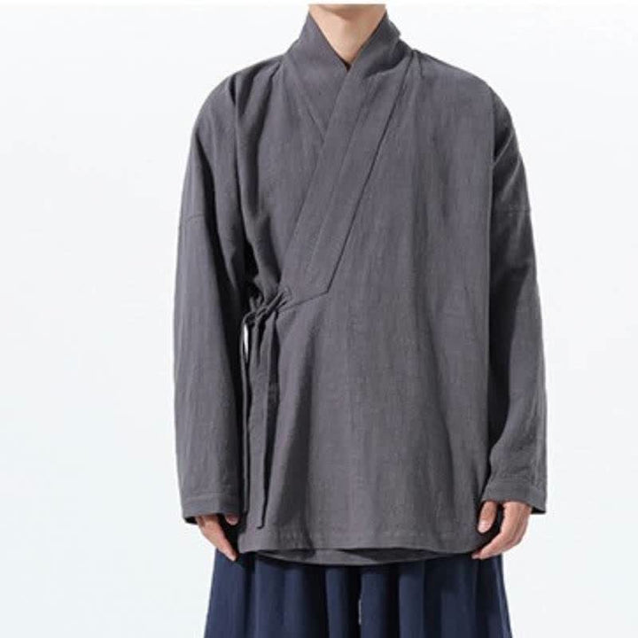 Buddha Stones Kimono da uomo in cotone tinta unita, stile semplice, con coulisse, per autunno/inverno, con tasca. - image 11