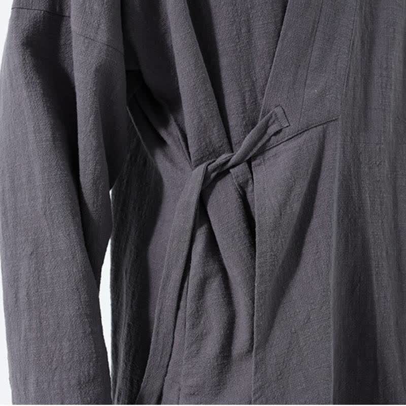 Buddha Stones Kimono da uomo in cotone tinta unita, stile semplice, con coulisse, per autunno/inverno, con tasca. - image 14