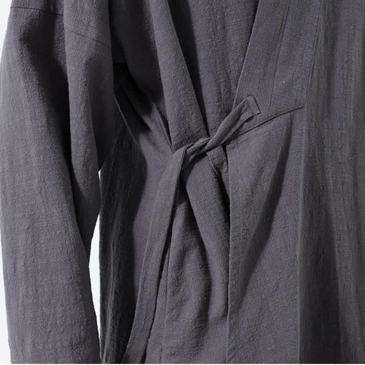 Buddha Stones Kimono da uomo in cotone tinta unita, stile semplice, con coulisse, per autunno/inverno, con tasca. - image 14