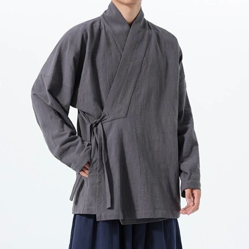 Buddha Stones Kimono da uomo in cotone tinta unita, stile semplice, con coulisse, per autunno/inverno, con tasca. - image 9
