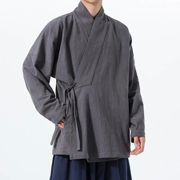 Buddha Stones Kimono da uomo in cotone tinta unita, stile semplice, con coulisse, per autunno/inverno, con tasca. - image 9