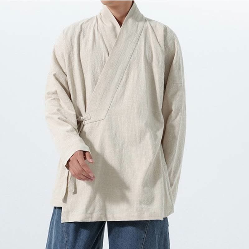 Buddha Stones Kimono da uomo in cotone tinta unita, stile semplice, con coulisse, per autunno/inverno, con tasca. - image 22