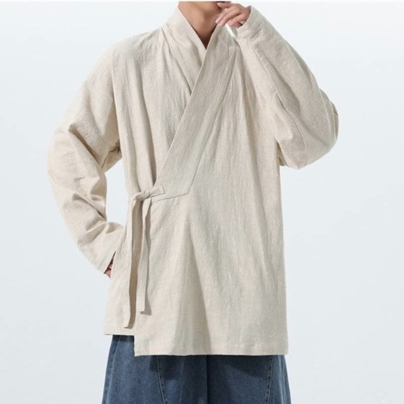 Buddha Stones Kimono da uomo in cotone tinta unita, stile semplice, con coulisse, per autunno/inverno, con tasca. - image 18