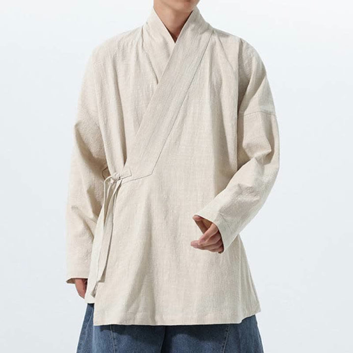 Buddha Stones Kimono da uomo in cotone tinta unita, stile semplice, con coulisse, per autunno/inverno, con tasca. - image 19