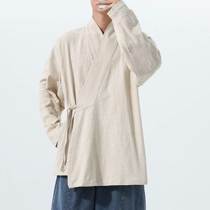 Buddha Stones Kimono da uomo in cotone tinta unita, stile semplice, con coulisse, per autunno/inverno, con tasca. - image 20