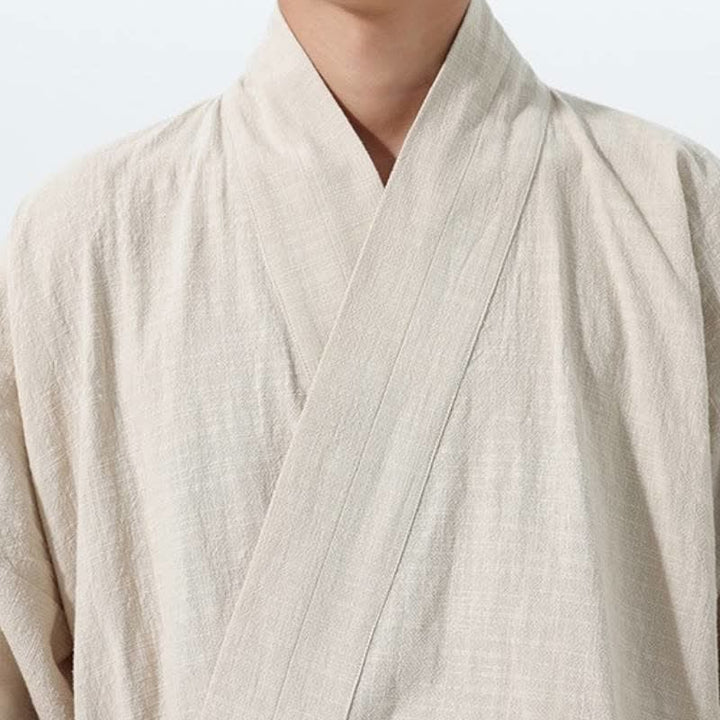 Buddha Stones Kimono da uomo in cotone tinta unita, stile semplice, con coulisse, per autunno/inverno, con tasca. - image 23