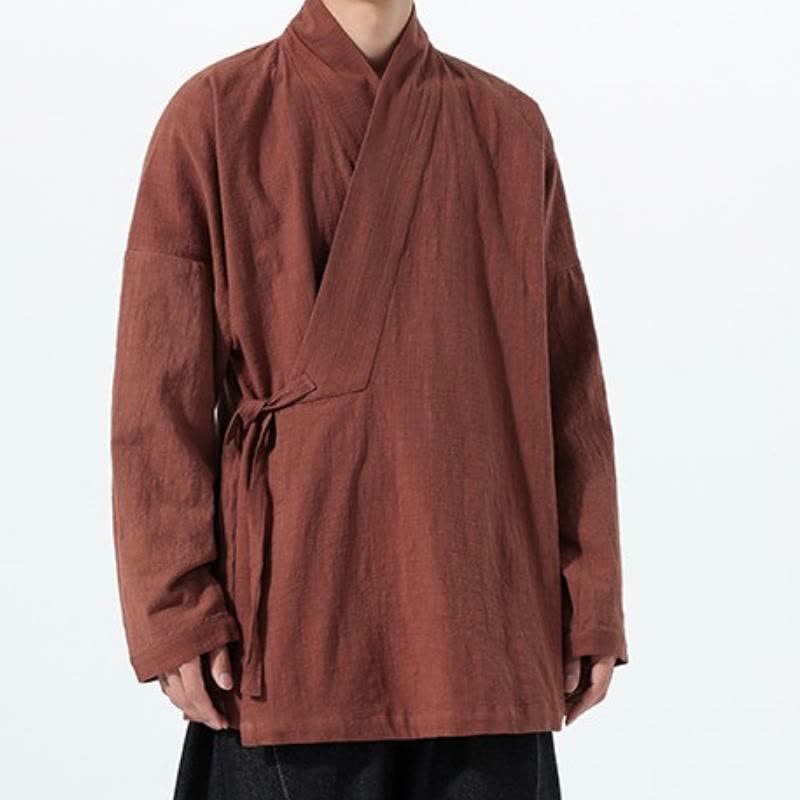 Buddha Stones Kimono da uomo in cotone tinta unita, stile semplice, con coulisse, per autunno/inverno, con tasca. - image 29