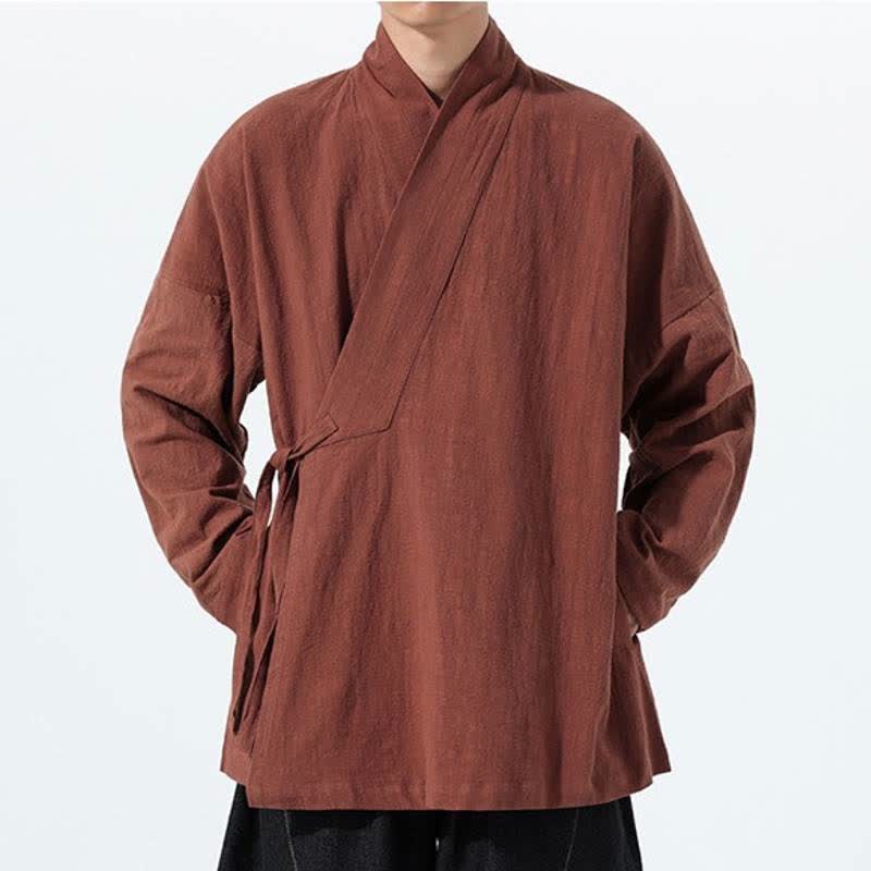 Buddha Stones Kimono da uomo in cotone tinta unita, stile semplice, con coulisse, per autunno/inverno, con tasca. - image 30