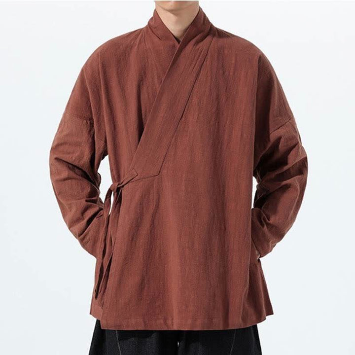 Buddha Stones Kimono da uomo in cotone tinta unita, stile semplice, con coulisse, per autunno/inverno, con tasca. - image 30