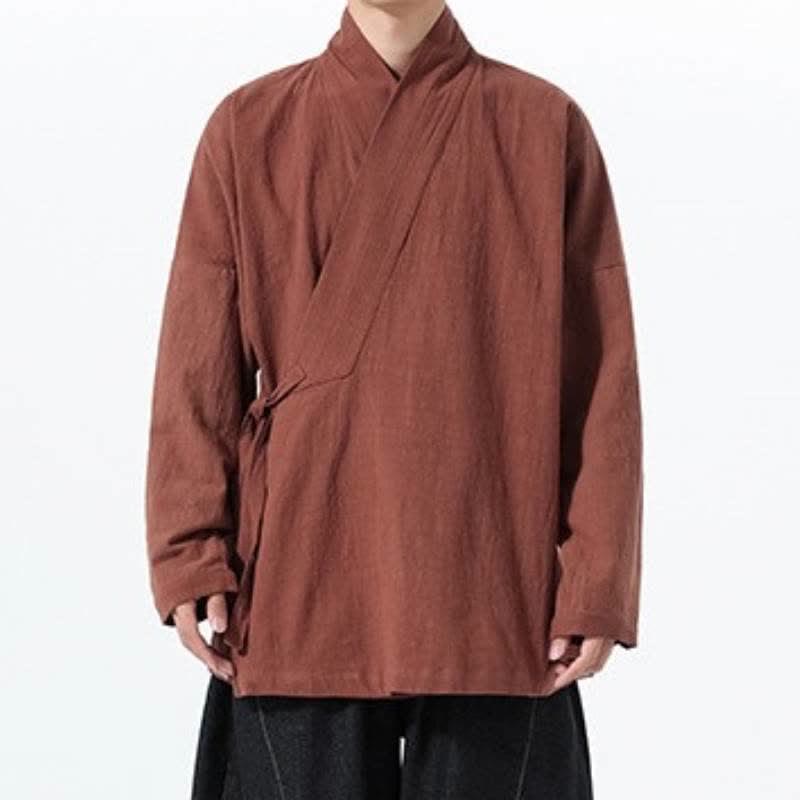 Buddha Stones Kimono da uomo in cotone tinta unita, stile semplice, con coulisse, per autunno/inverno, con tasca. - image 28