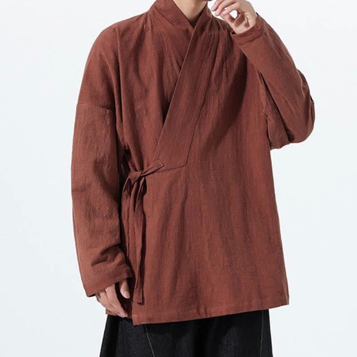 Buddha Stones Kimono da uomo in cotone tinta unita, stile semplice, con coulisse, per autunno/inverno, con tasca. - image 32
