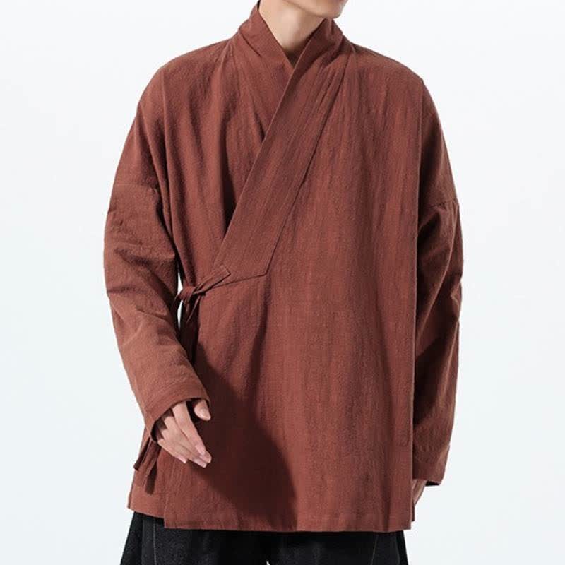Buddha Stones Kimono da uomo in cotone tinta unita, stile semplice, con coulisse, per autunno/inverno, con tasca. - image 31
